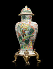 A FRENCH ORMOLU-MOUNTED 'CHINOISERIE' PORCELAIN VASE