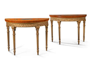 A PAIR OF LATE VICTORIAN SATINWOOD, TULIPWOOD PARCEL-GILT AND POLYCHROME-DECORATED CARD TABLES