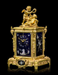 A FRENCH GILT-BRONZE AND ENAMEL CARRIAGE CLOCK