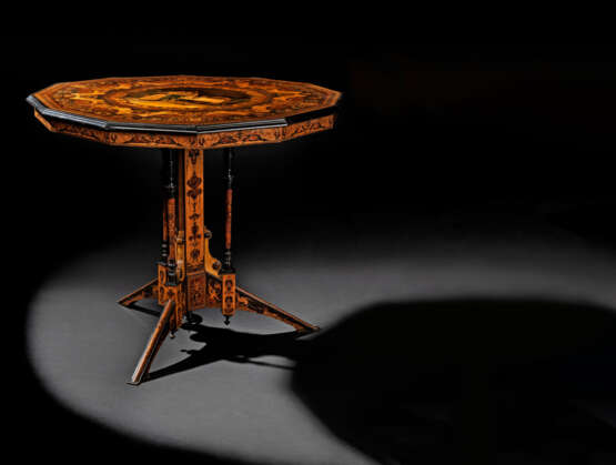 AN ITALIAN PENWORK, INTARSIA, EBONY AND STAINED FRUITWOOD MARQUETRY CENTRE-TABLE - photo 1