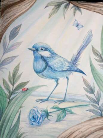 Blue bird Watercolor paper Watercolor Contemporary art Fantasy Ukraine 2021 - photo 2