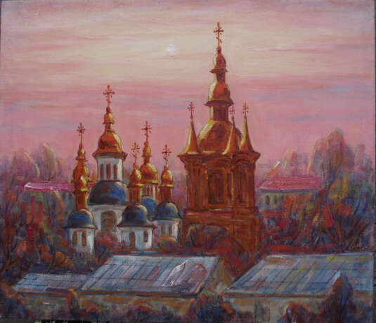 Вечер в Лавре. Canvas on the subframe Oil paint Realism Cityscape Ukraine 2020 - photo 1