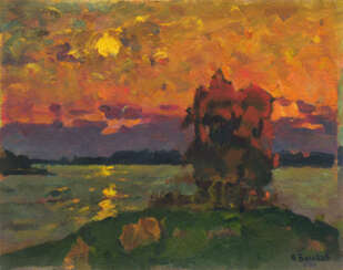 "Herbstsonnenuntergang über dem See"