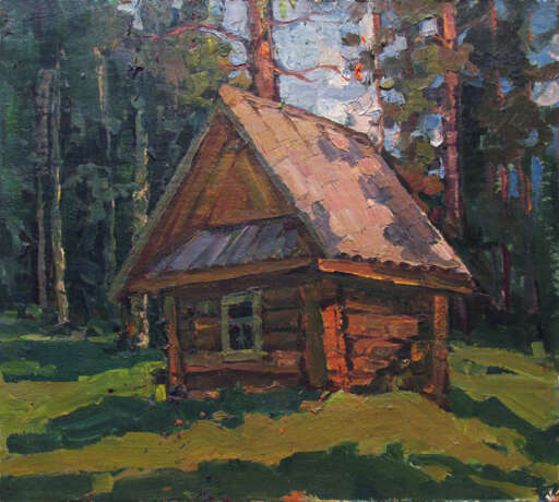 "Лесная избушка" Cardboard Oil paint Impressionism Landscape painting Russia 1977 - photo 1