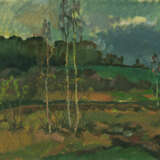 Painting “Gloomy autumn day”, Cardboard, Oil paint, Impressionism, Landscape painting, Russia, 1986 - photo 1