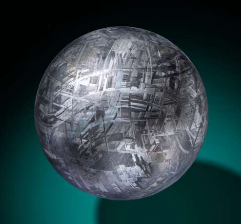 MUONIONALUSTA METEORITE CRYSTAL BALL — CRYSTALLINE STRUCTURE OF AN IRON METEORITE DRAMATIZED IN THREE DIMENSIONS - photo 1