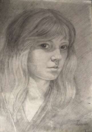 Zeichnung „Porträt eines jungen Mädchens“, Papier, Bleistift, Realismus, Porträt, Weißrussland, 1990 - Foto 1