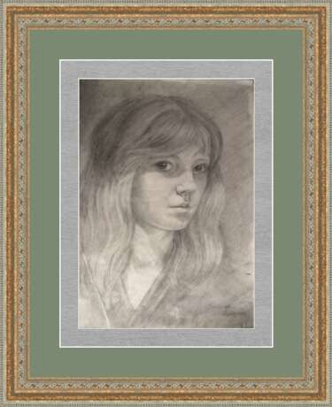Zeichnung „Porträt eines jungen Mädchens“, Papier, Bleistift, Realismus, Porträt, Weißrussland, 1990 - Foto 2