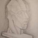 Drawing “head in cubism”, Paper, Pencil, Cubist, Portrait, Byelorussia, 1990 - photo 1
