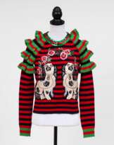 Wool Ruffle Pullover mit Stripes 'Staffordshire Dogs'
