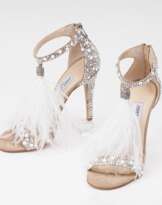 Paar Highheels Sandalen Viola 100 mit Federschmuck und Strass-Besatz