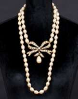 Gossens Faux Pearl Collier mit großer Strass- Schleife