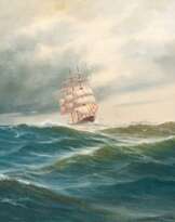 Begegnung auf See - Dreimaster und Dampfschiff