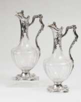 Paar Art-Nouveau Likör-Karaffen mit feiner Silber-Montierung