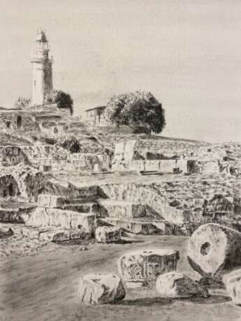 Маяк. Пафос. Кипр. Watercolor paper Oil paint Landscape painting Cyprus 2020 - photo 1