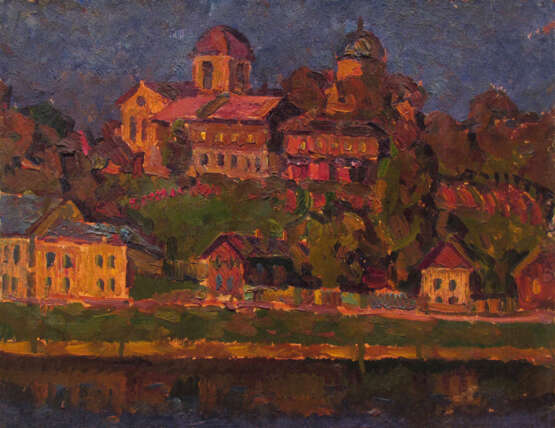 Painting “City landscape”, Cardboard, Oil paint, Impressionist, Cityscape, Russia, 1971 - photo 1