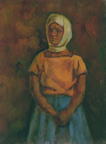 "Портрет девушки в платке" Canvas Oil paint Realism Portrait Russia 1979 - photo 1