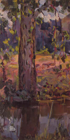 Gemälde „Ein Baum am Wasser“, Karton, Ölfarbe, Impressionismus, Landschaftsmalerei, Russland, 1982 - Foto 1