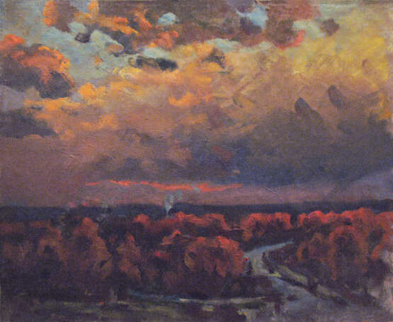 Gemälde „Fliederwolken“, Leinwand, Ölfarbe, Impressionismus, Landschaftsmalerei, Russland, 1977 - Foto 1
