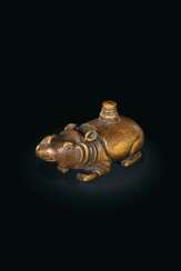 AN UNUSUAL BRONZE RHINOCEROS-FORM WATER POT AND A DROPPER