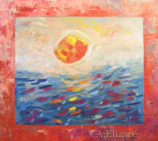Картина «Солнце опускается в вечернее море», Холст на подрамнике, Масляные краски, Абстракционизм, Морской пейзаж, Россия, 2021 г. - фото 1
