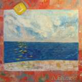 Солнце в зените над морем Холст на подрамнике Масляные краски Абстракционизм Морской пейзаж Россия 2021 г. - фото 1