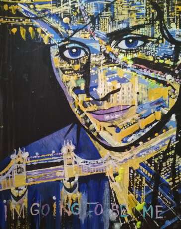 Princess Diana in London city " Im going to be me " Acrylique sur carton Art abstrait Paysage urbain Ukraine 2021 - photo 2