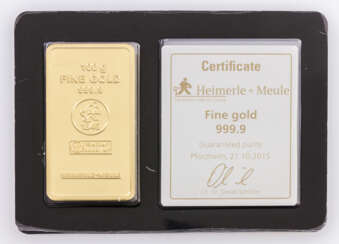1 GOLDbarren - 100g Goldbarren, Hersteller Heimerle + Meule,