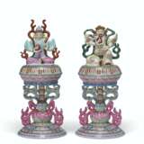 A VERY RARE PAIR OF FAMILLE ROSE ALTAR ORNAMENTS - фото 1