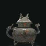 A LARGE AND FINELY CAST ARCHAISTIC SILVER AND GOLD-INLAID BRONZE EWER AND COVER - photo 1