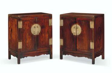 A RARE PAIR OF SMALL HUANGHUALI SQUARE-CORNER KANG CABINETS