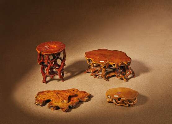 FOUR CARVED WOOD AND BAMBOO ROOT-FORM STANDS - photo 3