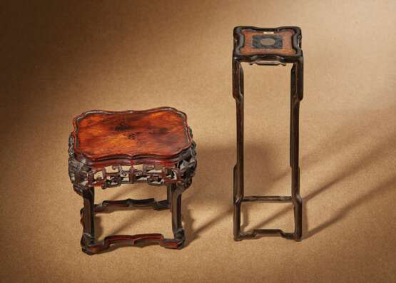 TWO MINIATURE HARDWOOD STANDS - photo 1