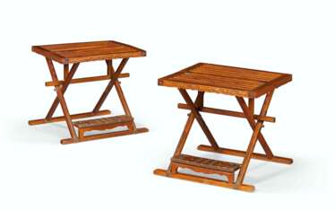 A PAIR OF HUANGHUALI FOLDING STOOLS