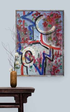 Gemälde „Regen von fiktiven Blumen“, Hartfaserplatte, Acrylfarbe, Abstractionismus, Landschaftsmalerei, Russland, 2021 - Foto 2