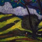 Painting “Landscape with white cloud”, Paper, Oil paint, Expressionist, Landscape painting, Russia, 2020 - photo 1