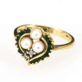 Ring mit Zuchtperlen, Brillanten und grünen Steinen - Foto 1