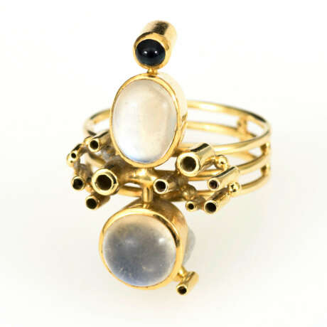 Designer-Ring mit Mondsteinen und Saphir - Foto 1