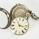 Große silberne Taschenuhr mit Uhrenkette - Foto 1