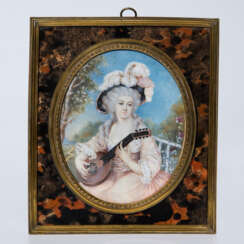 Portrait-Miniatur: Dame mit Mandoline