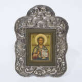 Miniatur-Ikone im Rahmen mit Silber-Oklad: Christus Pantokrator - фото 1