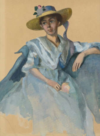 Deutscher Maler um 1900: Jugendstildame mit großem Hut - фото 1