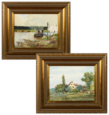 Zwei Gemälde mit Gehöft und Bootshaus - photo 1