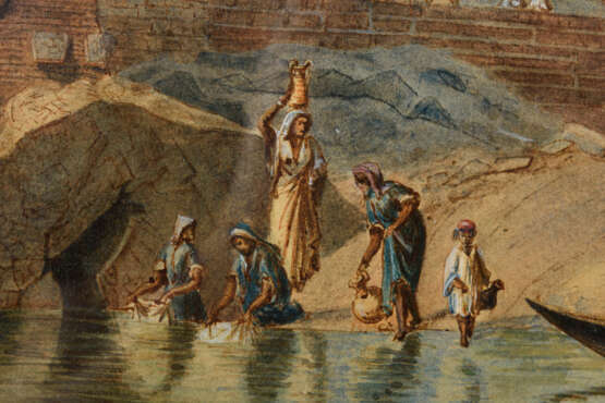 Orientmaler: Tempelanlage am Nilufer mit Staffage - photo 2