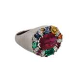 Unikat-Ring mit div. Farbsteinen und 7 Diamantnavettes, - photo 1