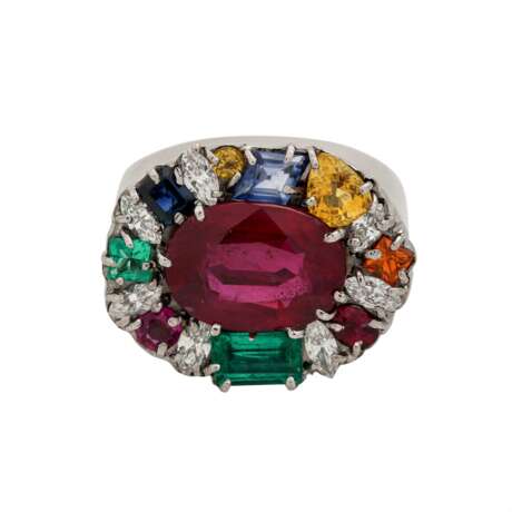 Unikat-Ring mit div. Farbsteinen und 7 Diamantnavettes, - photo 2