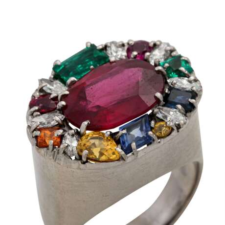 Unikat-Ring mit div. Farbsteinen und 7 Diamantnavettes, - photo 5