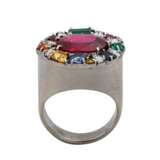 Unikat-Ring mit div. Farbsteinen und 7 Diamantnavettes, - Foto 6