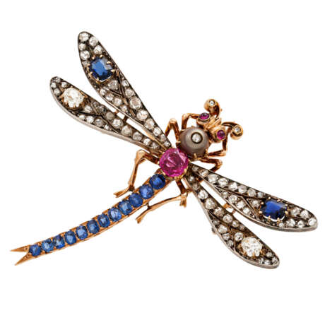 Antike Brosche "Libelle" mit Diamanten zusammen ca. 1,2 ct, - фото 1