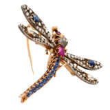 Antike Brosche "Libelle" mit Diamanten zusammen ca. 1,2 ct, - Foto 2